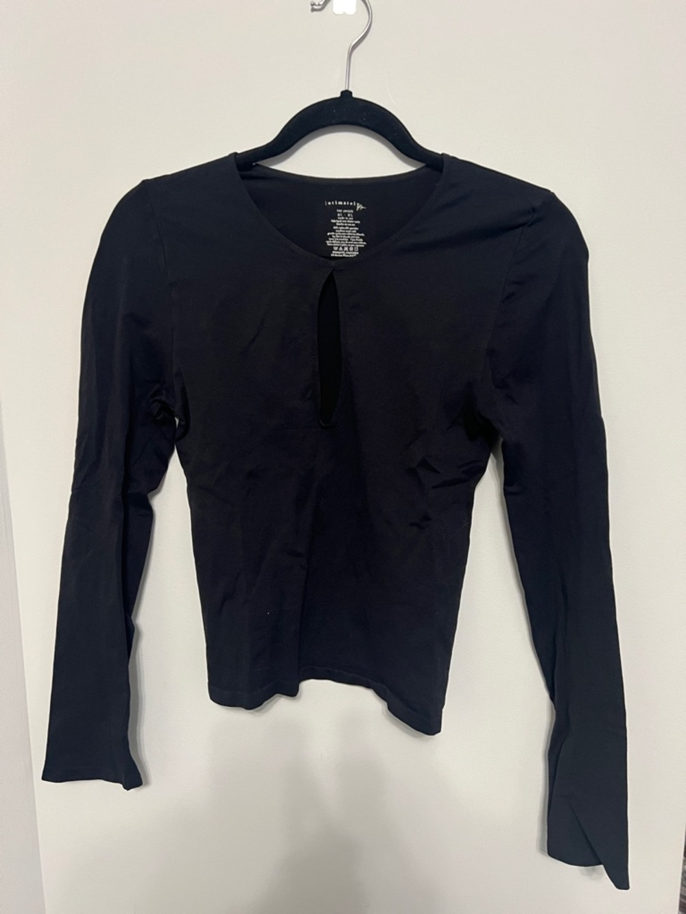 Free People Intimately Black Long-Sleeve Keyhole Tee, Size M/L